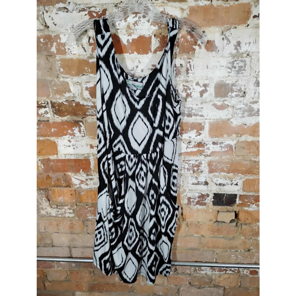 NWT Porto Cruz Black Ikat Print Cruise Pocket Sleeveless Dress‎ Beach Size 1x